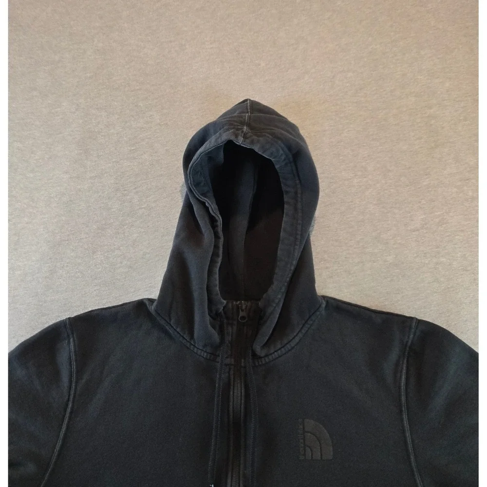 The North Face Hoodie Mens Medium Black Tonal Logo Fleece Full Zip Sweatshirt